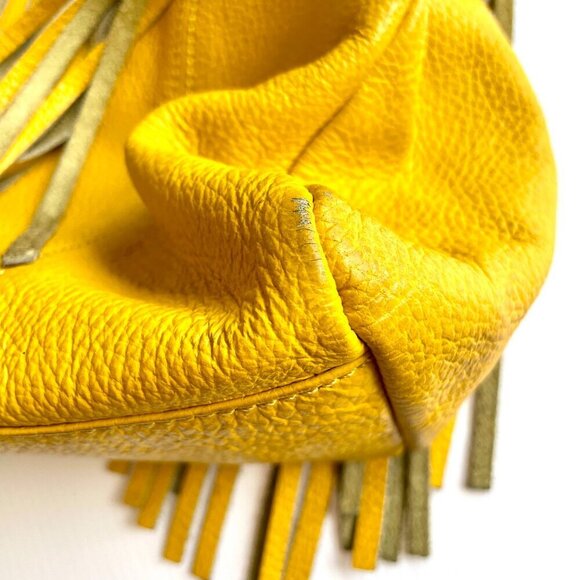 Alberta Di Canio Fringe Shoulder Bag Pebbled Leather Yellow Boho Western Hippie - Picture 4 of 16